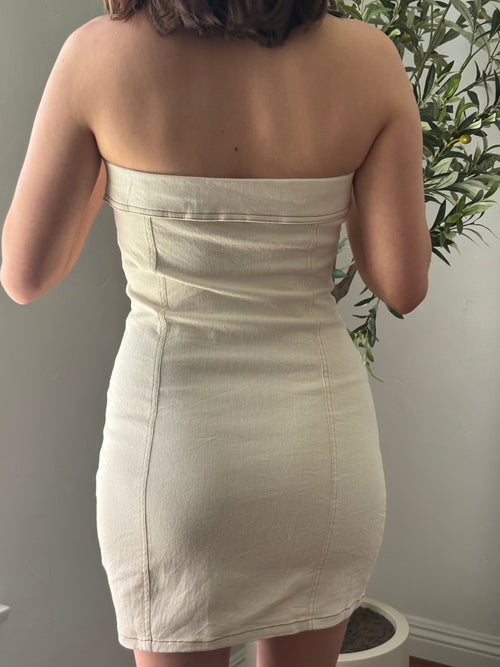 Cream Strapless Zip Up Dress