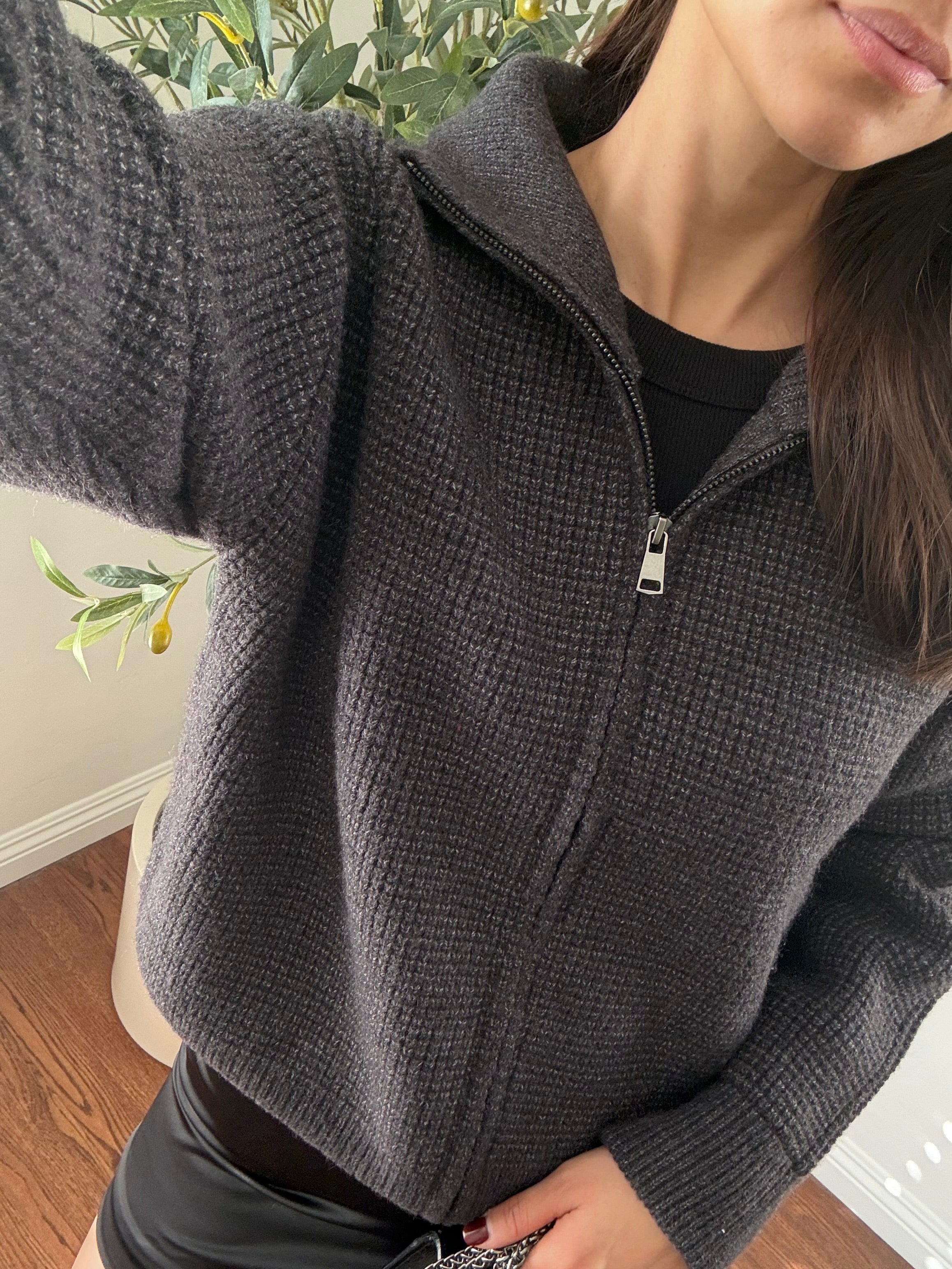 Double Zip Waffle Knit Sweater