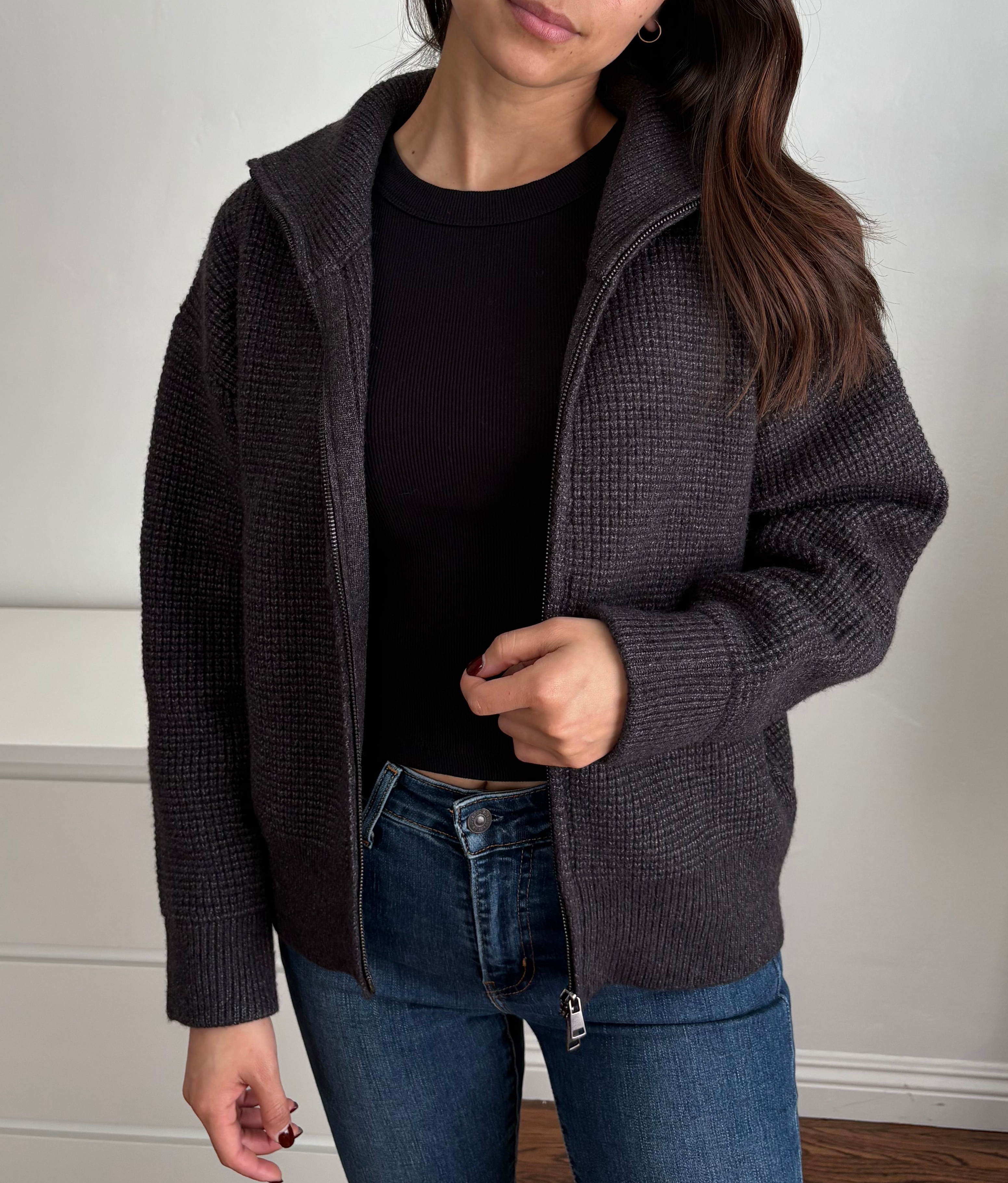 Double Zip Waffle Knit Sweater