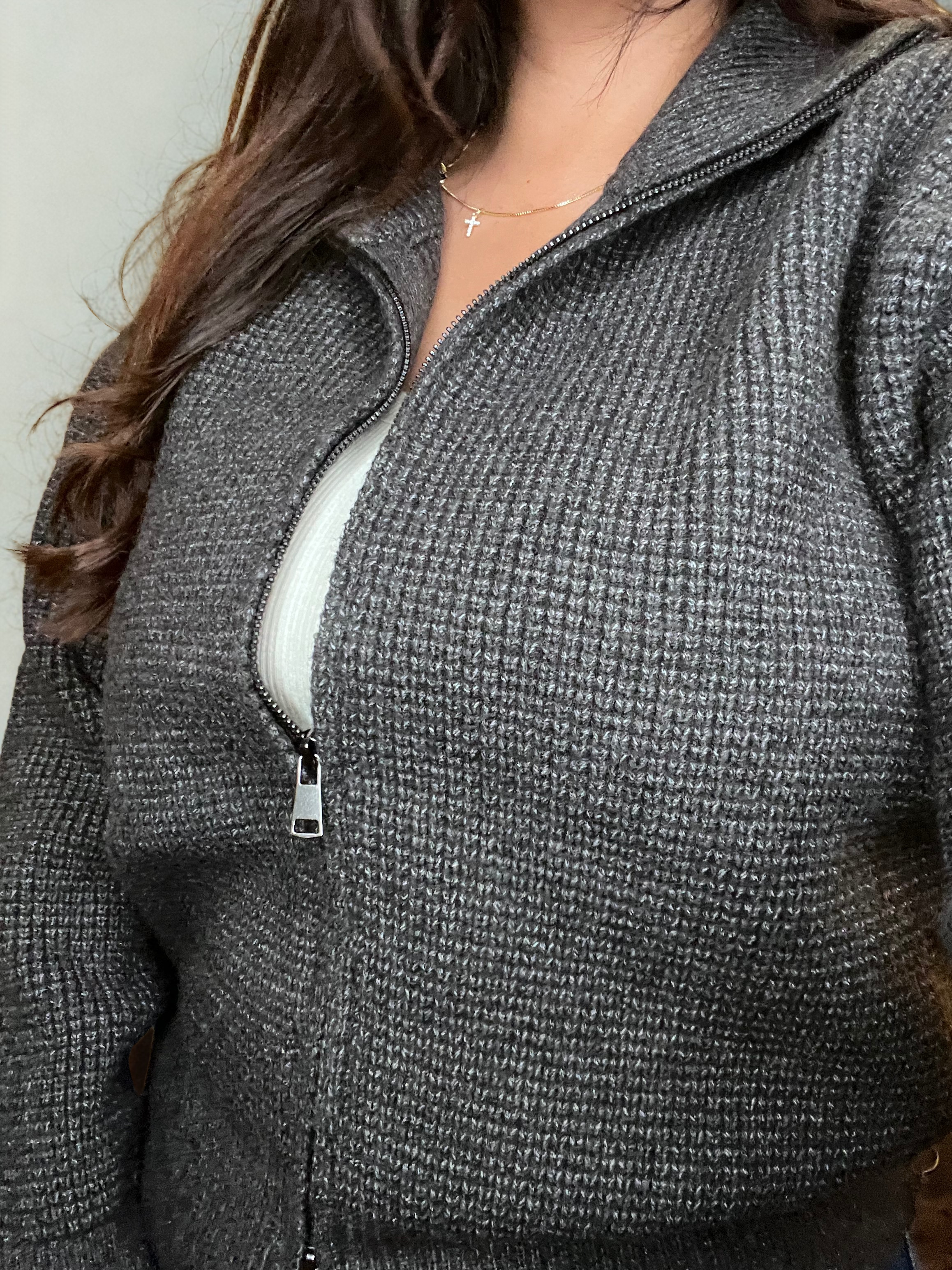 Double Zip Waffle Knit Sweater