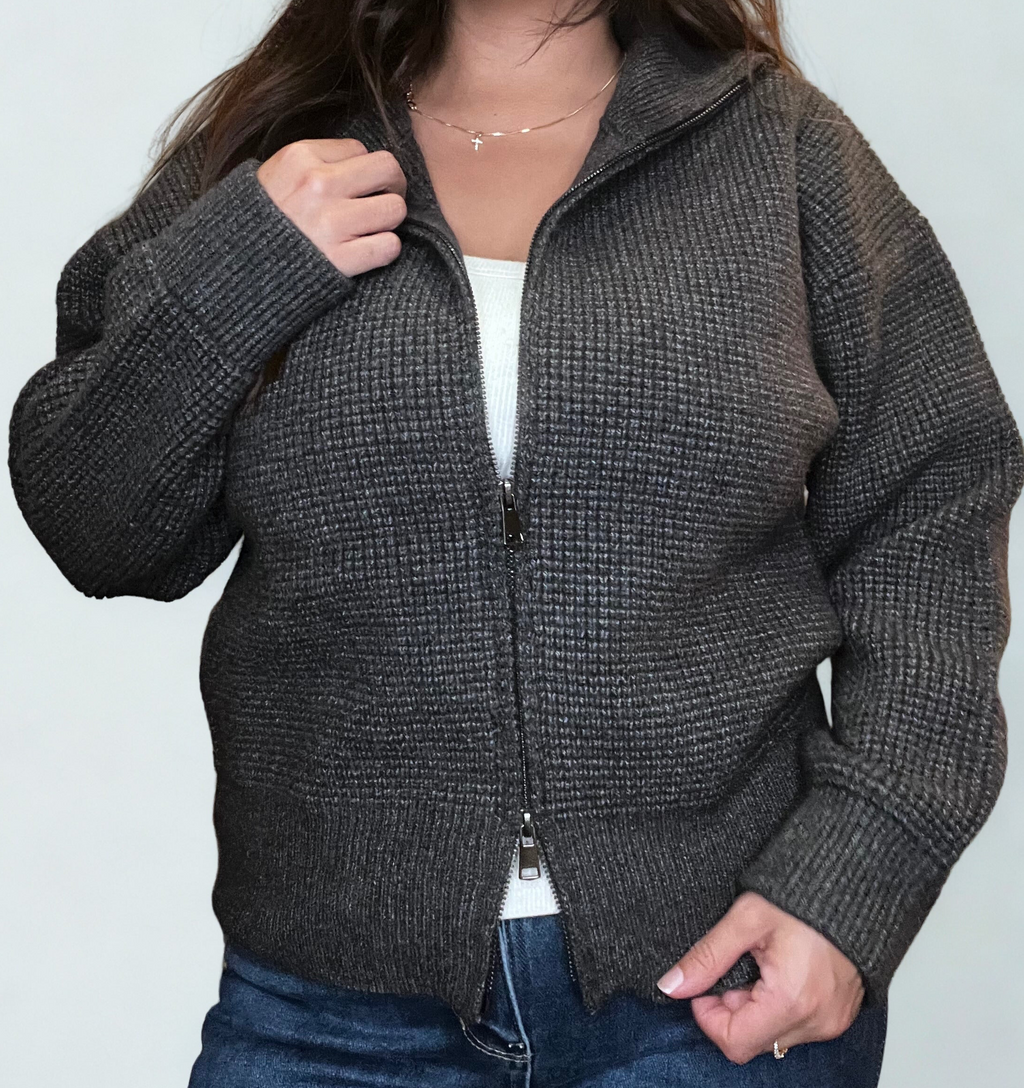 Double Zip Waffle Knit Sweater