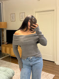 Knit Grey Off the Shoulder Sweater